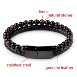 Bracelet Double Magnétique œil De Tigre (perles De 6 Mm) 9 Bracelet Double Magnétique œil De Tigre (perles De 6 Mm) -Magasin D'accessoires Sélectionnés 2019 mode hommes bijoux pierre naturelle bracelet en cuir v ritable noir en acier inoxydable fermoir 1