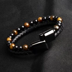 Bracelet Double Magnétique œil De Tigre (perles De 6 Mm) 8 Bracelet Double Magnétique œil De Tigre (perles De 6 Mm) -Magasin D'accessoires Sélectionnés 2019 mode hommes bijoux pierre naturelle bracelet en cuir v ritable noir en acier inoxydable fermoir