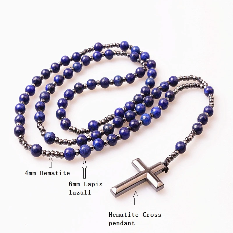 Chapelet Catholique En Lapis Lazuli Pierre Perle & Hématite Et Croix Du Christ 4 Chapelet Catholique En Lapis Lazuli Pierre Perle & Hématite Et Croix Du Christ – Image 2