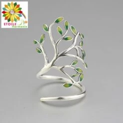 Bague 925 Argent Sterling Arbre De Vie à Feuilles