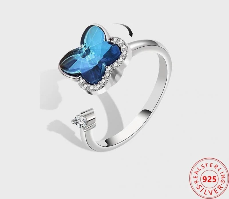 Bague Ajustable Papillon Bleue 7 Bague Ajustable Papillon Bleue – Image 5