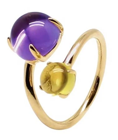 Bague Ajustable Cabochon Améthyste Et Citrine Pierre Naturelle 3 Bague Ajustable Cabochon Améthyste Et Citrine Pierre Naturelle