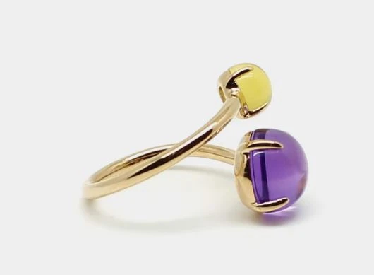 Bague Ajustable Cabochon Améthyste Et Citrine Pierre Naturelle 4 Bague Ajustable Cabochon Améthyste Et Citrine Pierre Naturelle – Image 2