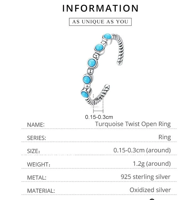 Bague Ajustable Torsadée Turquoise Argent 925 7 Bague Ajustable Torsadée Turquoise Argent 925 – Image 5