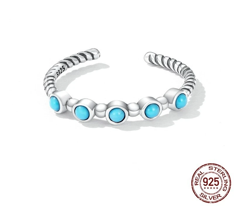 Bague Ajustable Torsadée Turquoise Argent 925 3 Bague Ajustable Torsadée Turquoise Argent 925