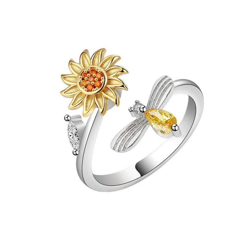 Bague Ajustable Tournesol Petit Abeille En Argent Sterling 925 3 Bague Ajustable Tournesol Petit Abeille En Argent Sterling 925