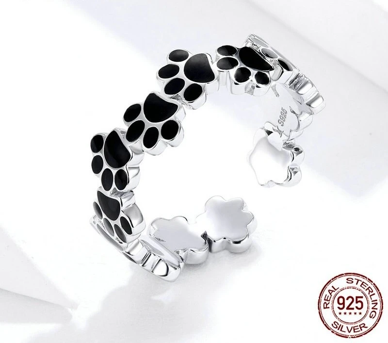 Bague Ouverte En Argent Sterling 925 Aux Empreintes De Félin 3 Bague Ouverte En Argent Sterling 925 Aux Empreintes De Félin