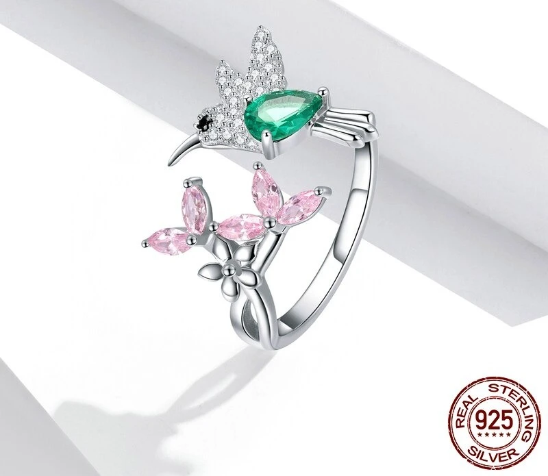 Bague Femme Colibri Fleurie Harmonie Réglable En Argent Sterling 925 3 Bague Femme Colibri Fleurie Harmonie Réglable En Argent Sterling 925