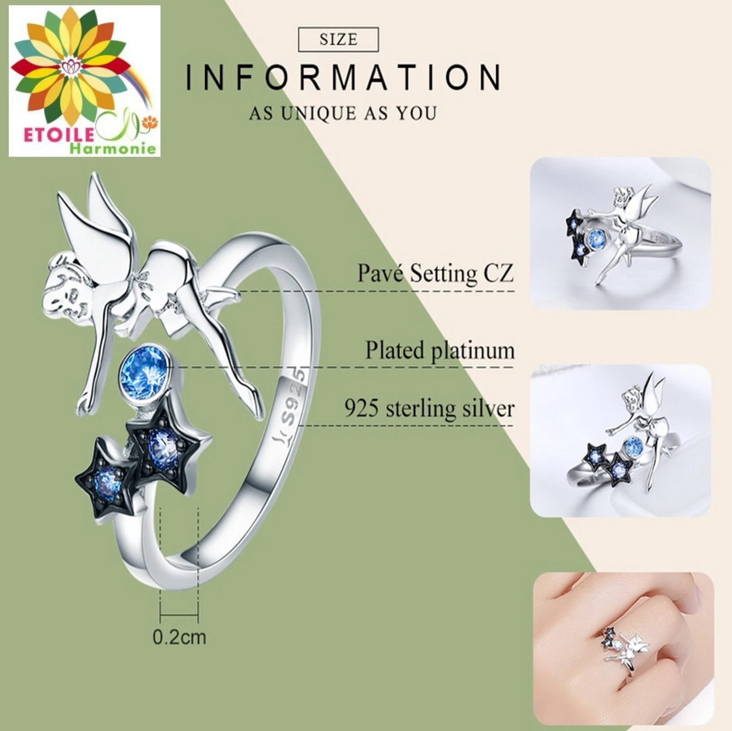 Bague Fée Avec étoiles Harmonie En Argent 4 Bague Fée Avec étoiles Harmonie En Argent – Image 2