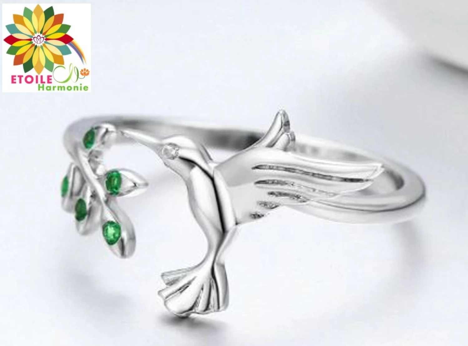 Bague Argent Sterling Oiseau Branche D'arbre Et Cristal 6 Bague Argent Sterling Oiseau Branche D'arbre Et Cristal – Image 4