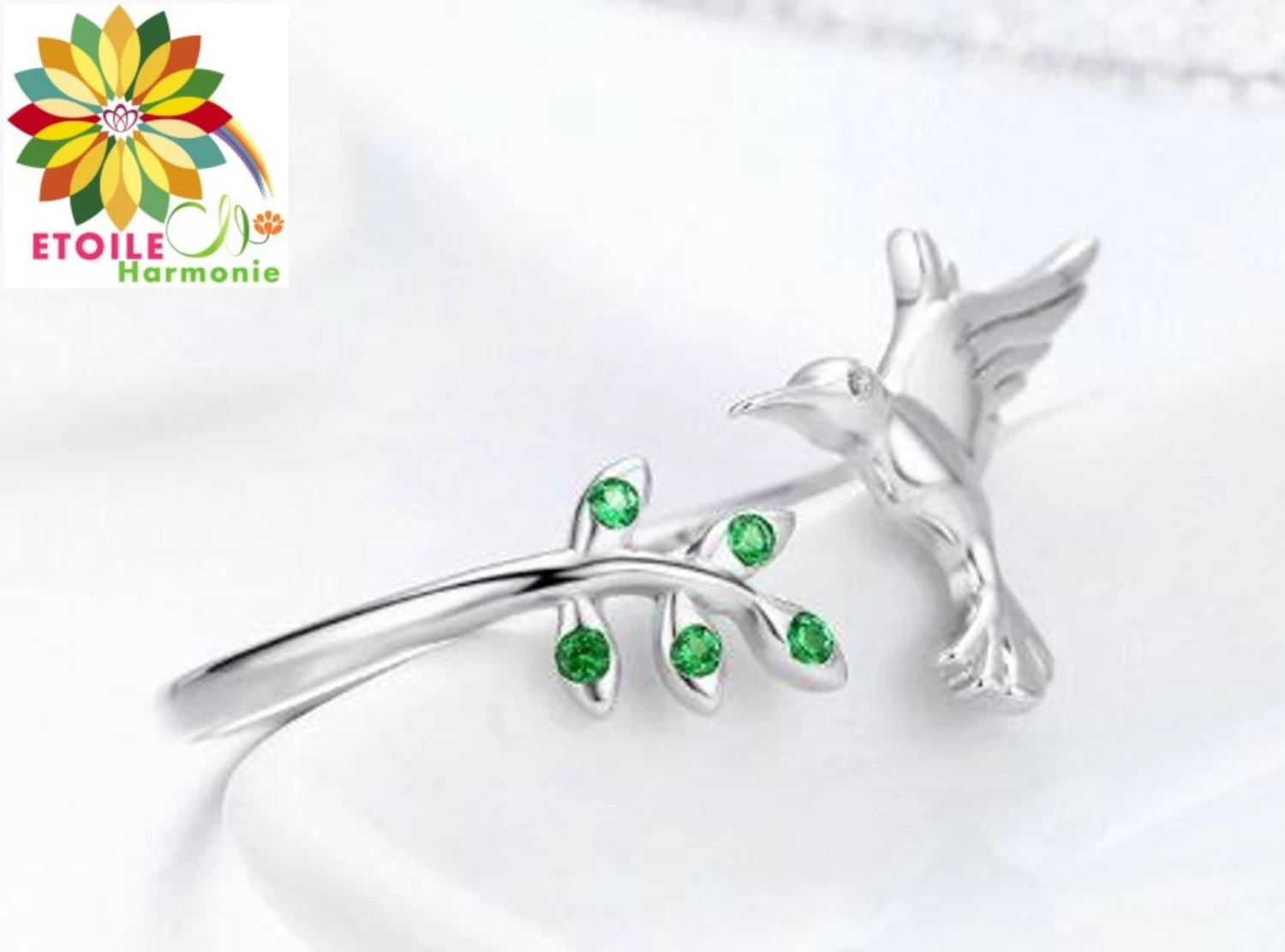 Bague Argent Sterling Oiseau Branche D'arbre Et Cristal 5 Bague Argent Sterling Oiseau Branche D'arbre Et Cristal – Image 3
