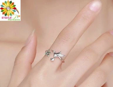 Bague Argent Sterling Oiseau Branche D'arbre Et Cristal 4 Bague Argent Sterling Oiseau Branche D'arbre Et Cristal – Image 2