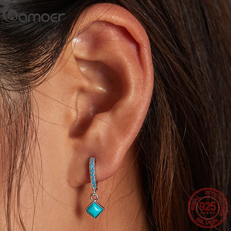 Boucles Oreilles Vintage Turquoise En Argent 925 4 Boucles Oreilles Vintage Turquoise En Argent 925 – Image 2