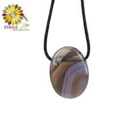 Collier Cordon Agate Rubanée Pierre Pendentif Pierre Ovale Percée