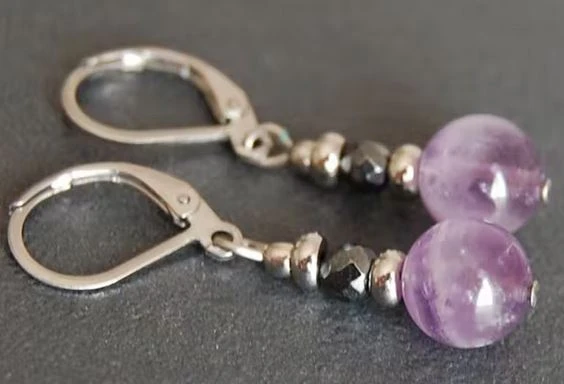 Boucles D'oreilles Améthyste Et Hématite 3 Boucles D'oreilles Améthyste Et Hématite