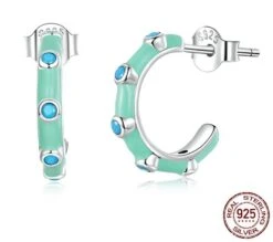 Boucles D'oreilles Demie-cercle Turquoise En Argent 925