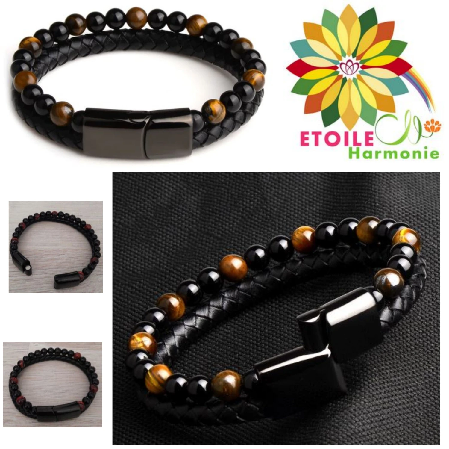 Bracelet Double Magnétique œil De Tigre (perles De 6 Mm) 4 Bracelet Double Magnétique œil De Tigre (perles De 6 Mm) – Image 2