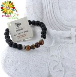 Bracelet Oeil De Tigre Et Pierre De Lave - 8 Mn