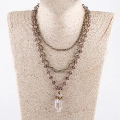 Collier Bohème 3 Couches Avec Pendentif Verre Cristal