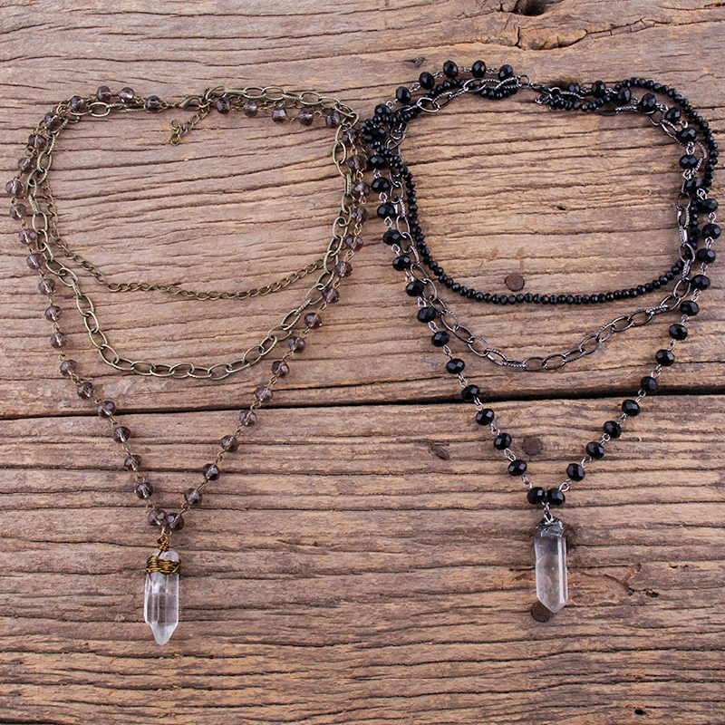 Collier Bohème 3 Couches Avec Pendentif Verre Cristal 8 Collier Bohème 3 Couches Avec Pendentif Verre Cristal – Image 6