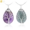 Collier Arbre De Vie En Pierre Semi-précieuses 1 Collier Arbre De Vie En Pierre Semi-précieuses -Magasin D'accessoires Sélectionnés csja couleur or arbre de vie fil enroul goutte d eau collier pendentif pierre gemme naturelle