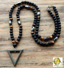 Collier Protection œil De Tigre Et Triangle Hématite
