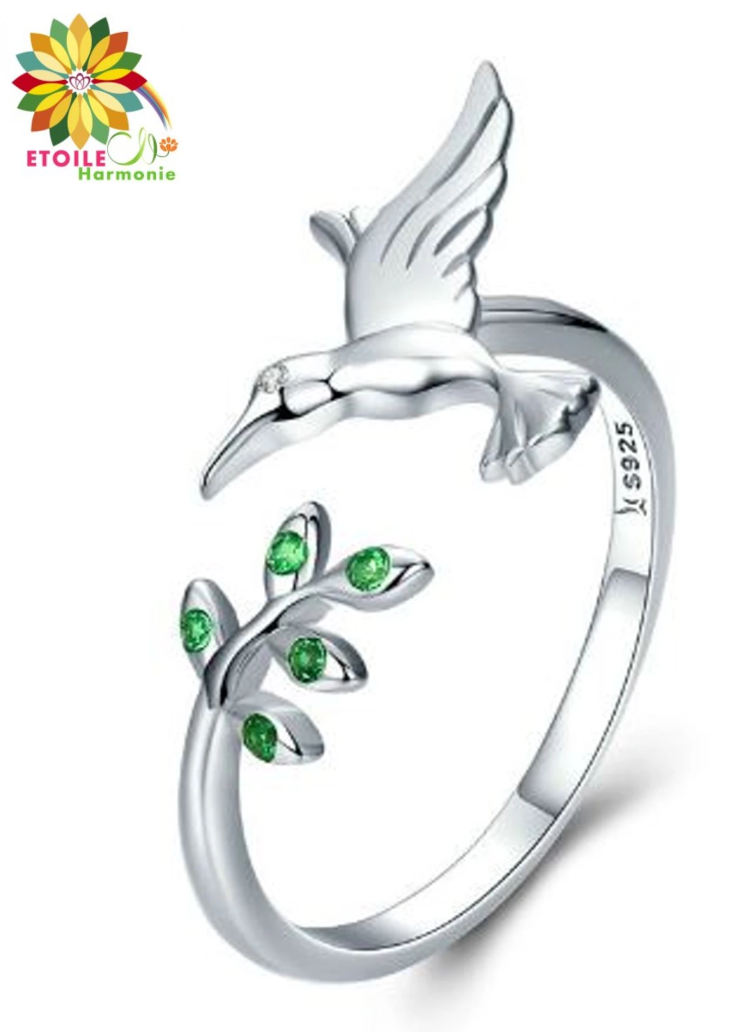 Bague Argent Sterling Oiseau Branche D'arbre Et Cristal 3 Bague Argent Sterling Oiseau Branche D'arbre Et Cristal