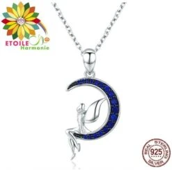 Pendentif Fée Et Lune Bleu Harmonie