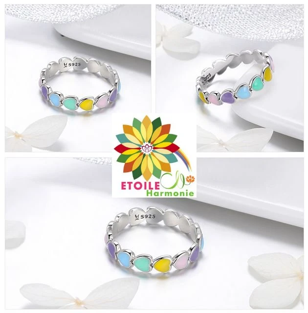 Bague Cœur Arc-en-ciel Harmonie Argent Sterling 925 4 Bague Cœur Arc-en-ciel Harmonie Argent Sterling 925 – Image 2