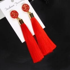Boucles D'oreilles Bohème Suspendu En Tissu -Magasin D'accessoires Sélectionnés hocole boh me cristal gland boucles d oreilles noir blanc bleu rouge rose tissu de soie 3