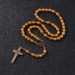 Chapelet Catholique En Bois Vintage -Magasin D'accessoires Sélectionnés komi chapelet en bois antique tissage fait la main m daille de saint b nisse collier 2