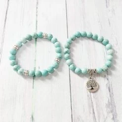 Bracelet Duo Arbre De Vie Turquoise -Magasin D'accessoires Sélectionnés ruberthen arbre de vie bijoux yoga mala bracelet pierre de gu rison protection lastique perl bracelet 1