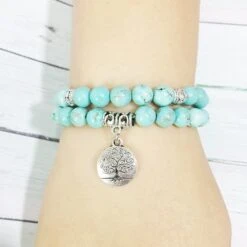 Bracelet Duo Arbre De Vie Turquoise -Magasin D'accessoires Sélectionnés ruberthen arbre de vie bijoux yoga mala bracelet pierre de gu rison protection lastique perl bracelet 3